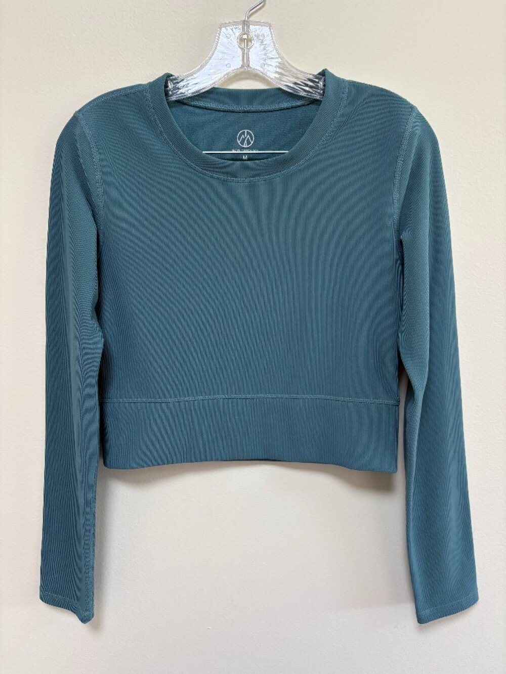 Move Theology Blue Teal Ribbed Cropped Long Sleeve Top